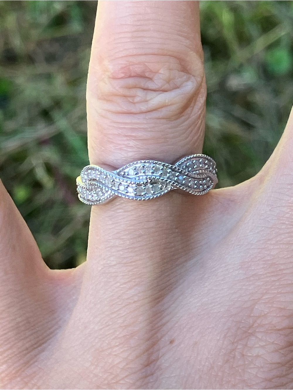 Natural White Diamond Sterling Silver Ring Size 6